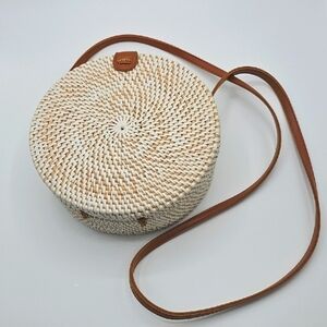 Round Woven Bag with Tan Strap